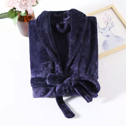 2024 New Autumn and Winter Flannel Bathrobe Flannel Nightgown Long-Sleeved Extended Bathrobe Ready-Made Home Clothes Wholesale
