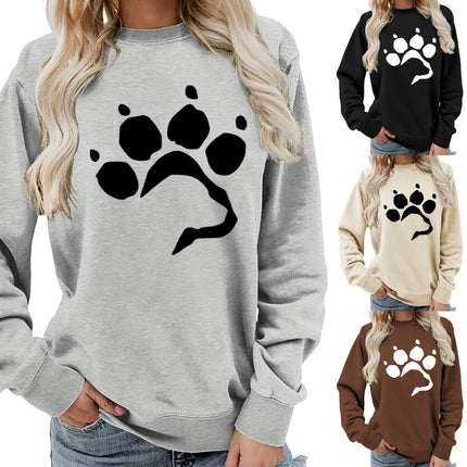 Dog Claw Dog Foot Printed Round Neck Women's Jacket Sweatshirt Foreign Trade Supply Autumn and Winter Coat Casual Loose European Code Cross-border