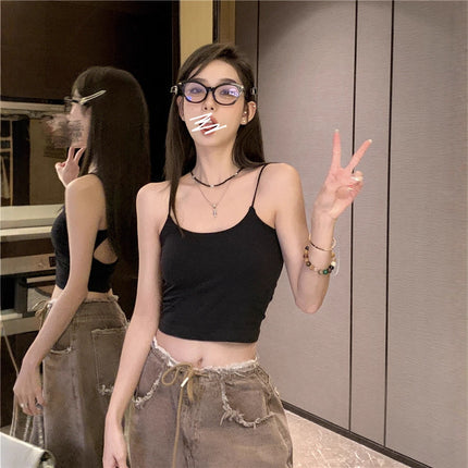 Ins Sexy Style Versatile Pure Color Camisole Women's Summer 2025 New Sexy Backless Slim Short Top