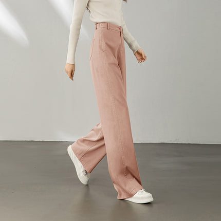 Wide Leg Pants Women's 2025 New Style Small Loose Wide Leg Casual Pants Spring and Autumn Mop Slimming All-match Stand-up Cut Textile