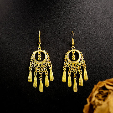 Ethnic Style Peacock Earrings for Women Gold Bell Tassel Earrings Bohemian Leaf Pendant Scenic Spot Earrings Wholesale