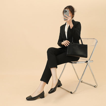 Work Shoes Women's Black Long-standing Not Tired Feet Summer Patent Leather Soft-soled Comfortable Work Professional Middle Heel Thick Heel Single-layer Shoes Women