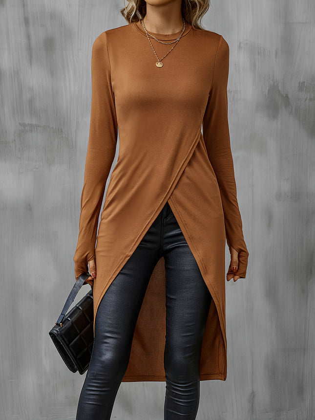 Irregular Short Front and Long Back Hem Overlapping T-Shirt