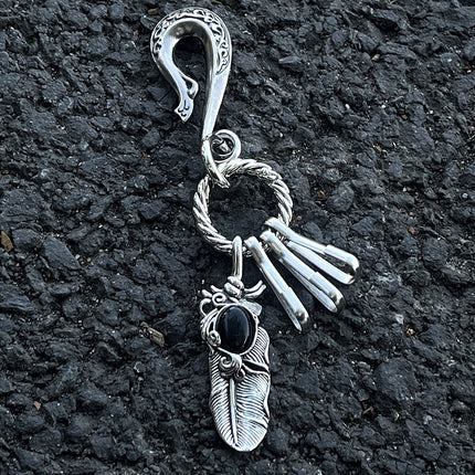 Original three-ring key chain pendant ink black hemp wreath old high-end waist ornaments cross-border e-commerce