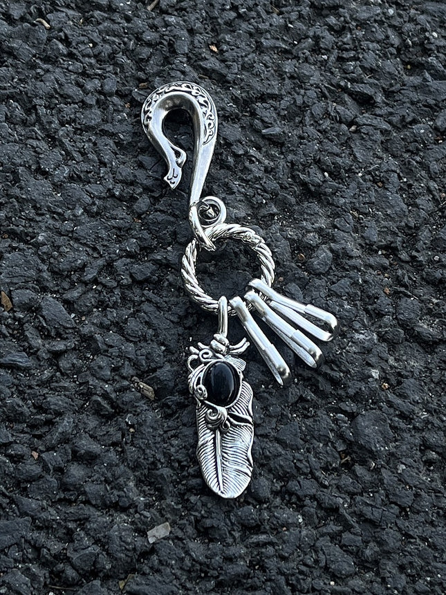 Original three-ring key chain pendant ink black hemp wreath old high-end waist ornaments cross-border e-commerce