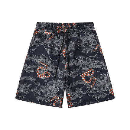 Cross-border Trade Trendy Brand Retro Snake Pattern Xiangyun Loose Beach Shorts Full Print Couple High Street Casual Pants Two-piece Set