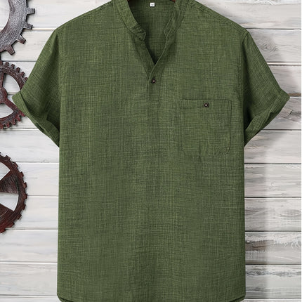Men's Light Green Summer Casual Button up Shirt with Chest