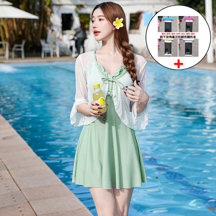 Women's Swimsuit 2024 New Summer Split Slimming Look Conservative Skirt Style Avocado Green High-End Sexy Hot Spring Swimsuit