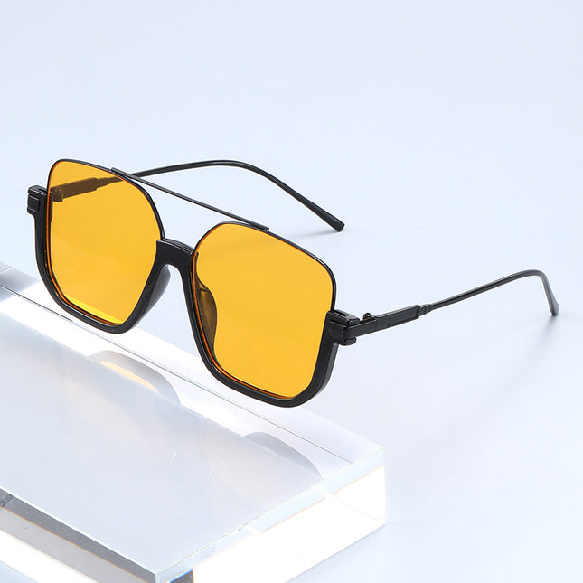 New Transparent Retro Unisex High-grade Large Frame Glasses Sunglasses Tea Black Sense Double Beam Sunglasses