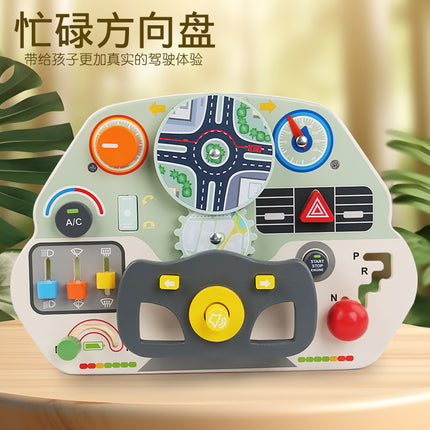 CECPC Montessori Children's Simulated Steering Wheel Busy Board Switch Led Light Busy Board Early Education Educational Wooden Toys