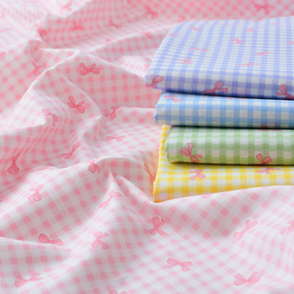 40 Count Pure Cotton Twill Fabric Handmade DIY Clothing Bedding Fabric Cotton Dopamine Color Plaid Bow