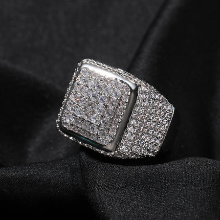 Europe and the United States cross-border jewelry hip hop retro large square ring copper inlaid zircon fashion personality trendy men's ring wholesale