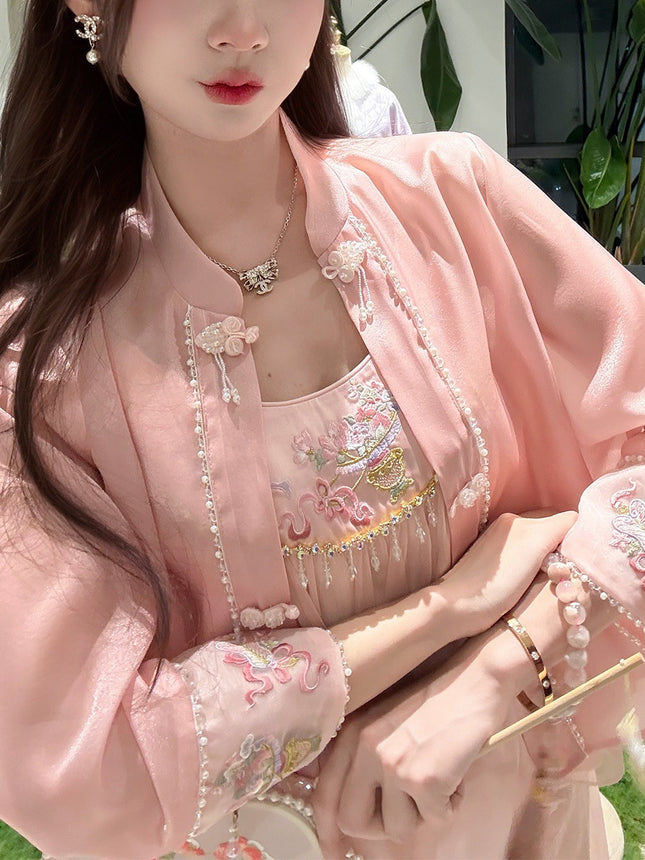 GA Ying Porcelain Cloud Yarn Sweet 2025 Spring/Summer Beautiful New Chinese Girl suit Small Embroidery Three-Piece Set