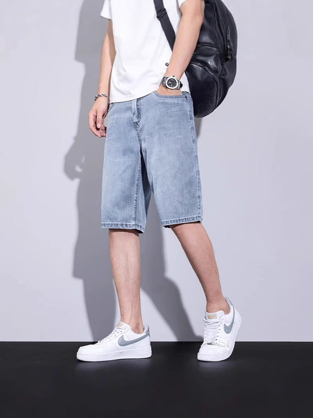 Summer Thin Denim Shorts Men's Loose Breathable Five-point Pants 2025 Summer Trendy Brand Stretch Casual Middle Pants