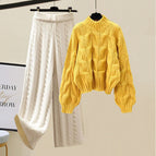 Yellow sweater + apricot wide-leg pants two-piece set / M recommendation 40-50kg