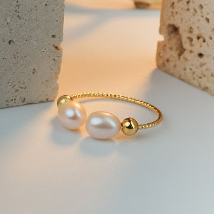 Natural Freshwater Pearl Ring 18K Gold Plated Opening Ring Light Luxury Fashion Single Product Factory Direct Ring