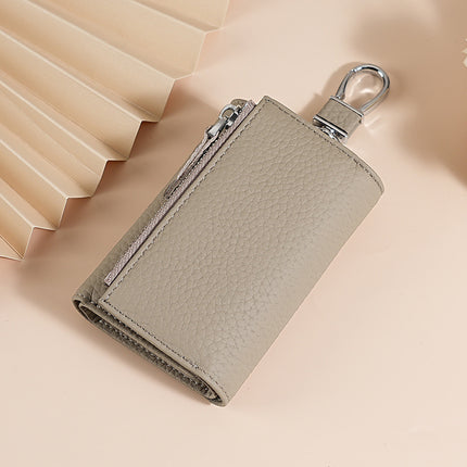 Genuine Leather Key Bag Protective Cow Leather Case Women's Wallet Folding Key Bag Zipper Coin Bulk Wallet Anti-Magnetic Card Holder