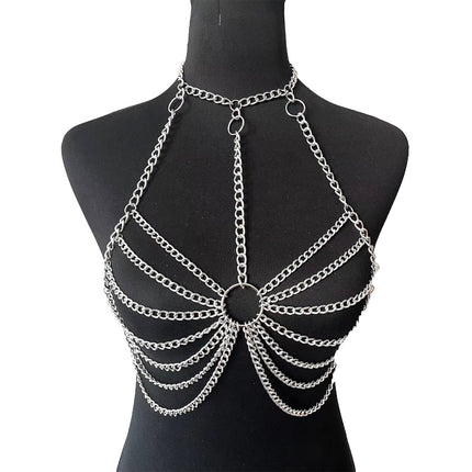 Cross-Border European and American Style Bra, Waist Chain, and Choker All-In-One Sexy Fashion Metal Chain Tassel Body Chain Dl0029