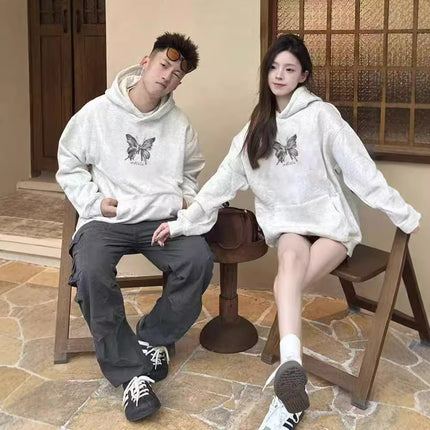 High-end Men's and Women's Long-sleeved Ins Style Top Special Couple Clothing Autumn and Winter fleece-lined Hooded Sweat Fashion Brand Class Clothes