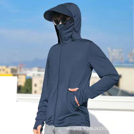 Men's summer sunscreen clothing ice silk breathable outdoor quick-drying sunscreen clothing UV protection fishing clothing thin logo system