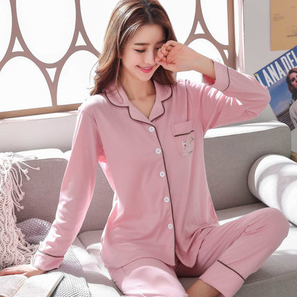 100% Pure Cotton Pajamas Women's Spring and Autumn Long Sleeve Large Size Cardigan Set for Middle-aged and Elderly Women Home Clothes
