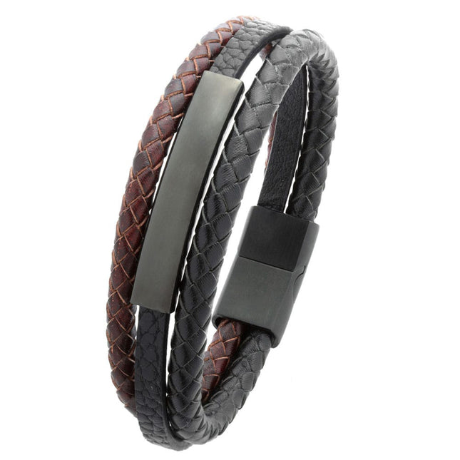 European and American new titanium steel men's bracelet laser lettering cross-border simple stainless steel woven leather magnetic buckle bracelet