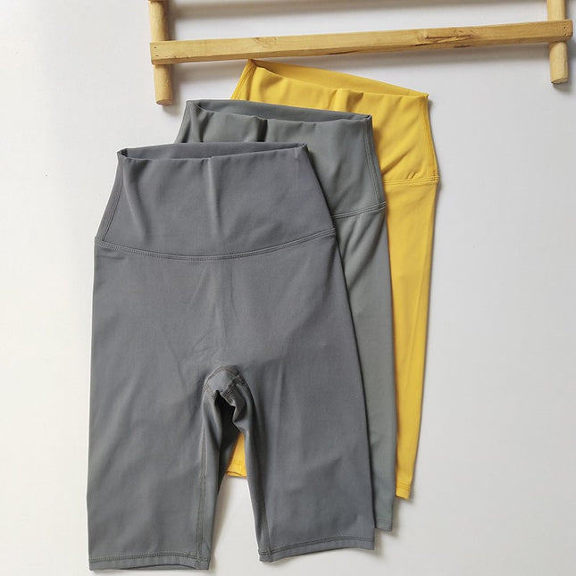Five-Point Pants ~ Brushed No-Awkward-Line Sports Fitness Pants High-Waisted Cycling Pants Tight Yoga Shorts Yoga Pants