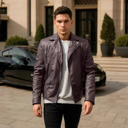 Cross-Border European and American Slim Men's Leather Jacket Casual Motorcycle Jacket Motorcycle Clothing American Retro Pu Leather Jacket