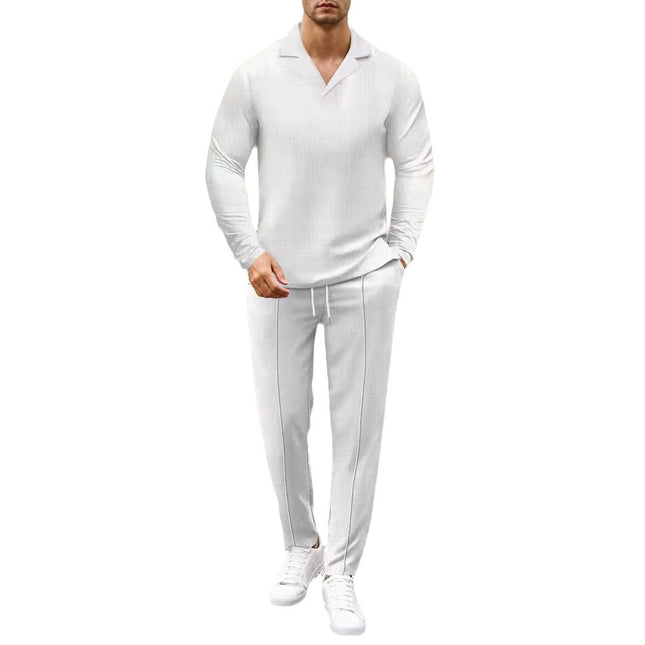 Men Waffle 2-Piece Set Long Sleeve Top Pants Casual Light Mature Spring Autumn 7 Colors S-XXXL / Ensemble 2 Pièces Homme Waffle Haut Manches Longues Pantalon Casual Léger Printemps Automne 7 Couleurs S-XXXL