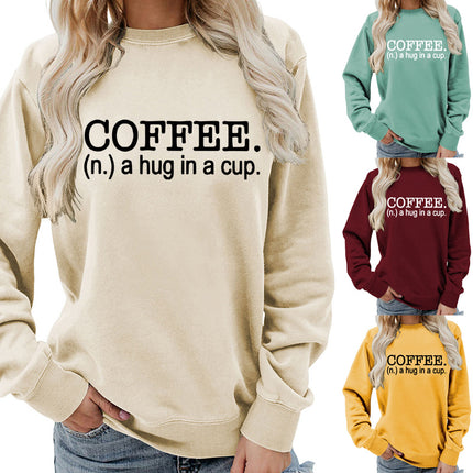 Coffee a hug printed round neck women's top vests foreign trade supply autumn and winter coat casual loose European size