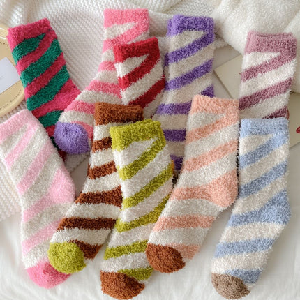 Autumn and winter thick socks children's Japanese striped pattern cute women's socks half velvet floor socks warm sleep socks wholesale