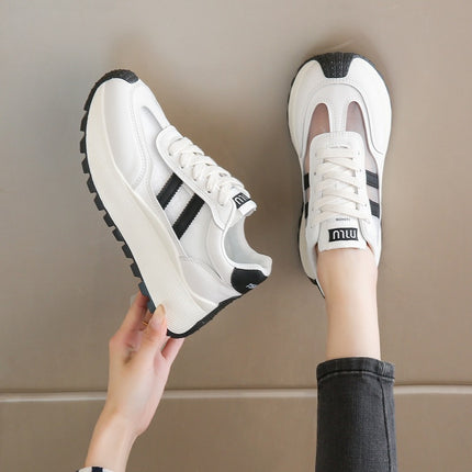 Thick-Soled Height-Increasing Mesh Casual Shoes for Women, Summer New Korean Style Breathable Dad Shoes, Lightweight Sports Shoes, Versatile White Shoes