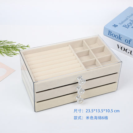 Jewelry Storage Box Drawer-type Large Capacity Built-in Flannel Anti-oxidation Transparent Earrings Nail Necklace Jewelry Exhibition