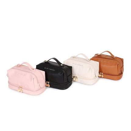 2025 New Pu Leather Portable Cosmetic Bag Large Capacity Divider Skin Care Product Storage Bag Casual Waterproof Toiletry Bag