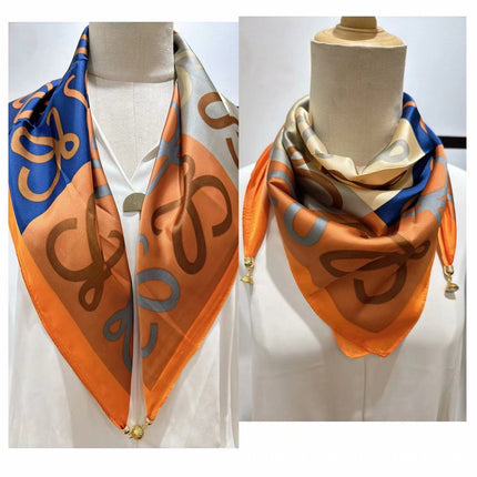 2024 New Magnetic Buckle Silks and Satins Square Scarf Women's Spring and Autum Scarf High-end Decorative Triangle Scarf Neck Protector