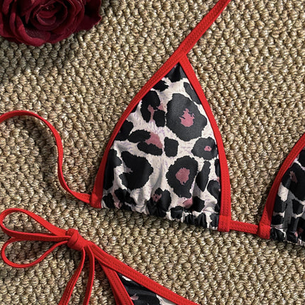 2025 New Ladies Separates Leopard Print Sexy Swimsuit Women's Triangle Strap Swimsuit Bikini Cross-Border Temu