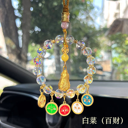 Lingyin's New Lucky Bag Five-Way God of Wealth Car Hanging Colorful Artificial Crystal Safety Lock Car Pendant Chinese Style Jewelry
