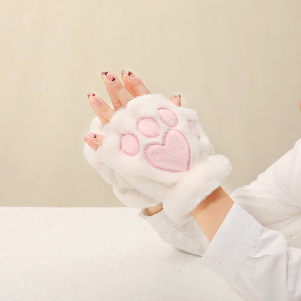 Cute Cat Claw Plush Gloves for Women in Autumn and Winter K-Style Ins Students Versatile Half-Finger Touch Screen Thickeneded Warm Split Fingers