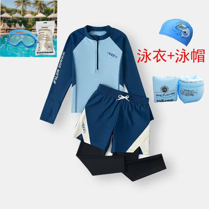 Baby Boy, Middle and Large Children, Slim Long-Sleeved Split Swimsuit Suit, Super Fairy Cut Out Kindergarten Summer Sports Three-Piece Suit