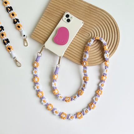 Bohemian Handmade Woven Daisy Flower Crossbody Handbag with Mobile Phone Chain Lanyard Keychain