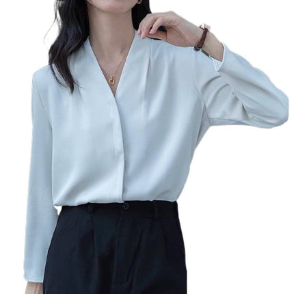 V-Neck Simple Design Shirt, Versatile Commuting Smart Personality Top, Korean Style Shirt