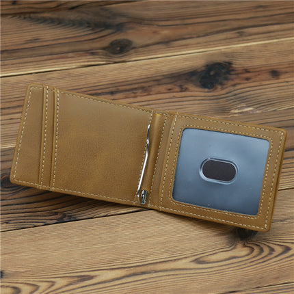 1085 anti-magnetic RFID gold clip men's PU leather card holder card case banknote holder vintage frosted pocket wallet wallet