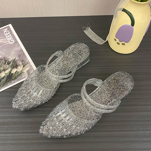 Fashion Women's Sandals Summer New All-match Outgoing Non-slip Deodorant Thick Heel Baotou Crystal Plastic Sandals