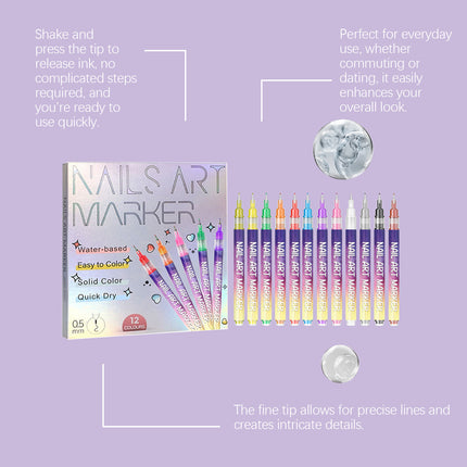 12pcs/Set Nail Art Graffiti Pen Nail Painting Strong Color Adhesion Precise Lines Quick-Dry DIY Waterproof Beauty Manicure Tools