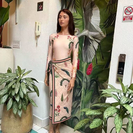 2025 European and American Foreign Trade New Bikini Amazon Digital Printing Long Sleeve Sunscreen Skirt Women's Swimsuit
