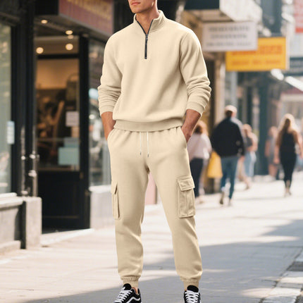 Cross-Border Autumn and Winter Men's Clothing Amazon Sweatshirt Set Men's Casual Fleece-Lined Warm Zipper Men's Workwear Pants Set