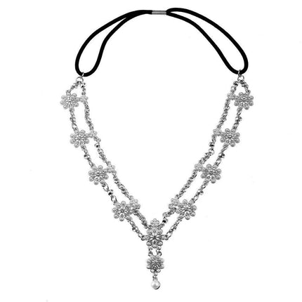 Exotic Style ancient style forehead accessories Hanfu hair accessories women's pearl flower tassel hair band Diamond-embedded headdress ethnic style hair band