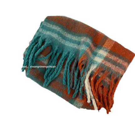 Soft glutinous green plaid scarf women's winter high-grade versatile Korean style warm thickened scarf shawl dual-use couple