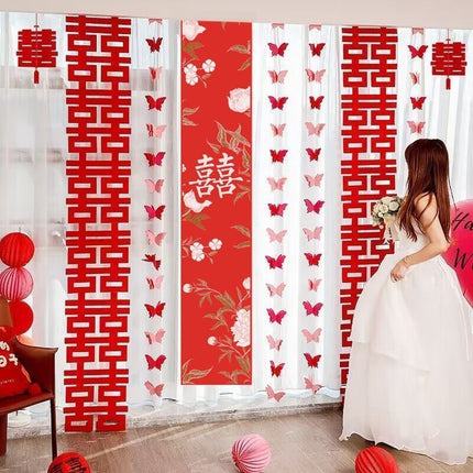 Wedding room layout suit wedding wedding curtain long pull flower bedroom living room photo props butterfly decoration