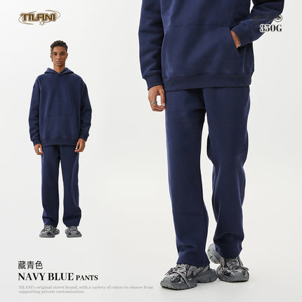 Tilani Men's Clothing 2026 Spring and Autumn Solid Color Basic Sports Suit American Style Trendy Brand Fleece-Lined Thickened Sweatshirt and Sweatpants